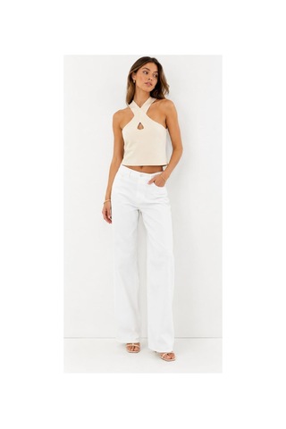 Onno Style Women Kolsuz Askılı Çapraz Yaka Triko Kadın Bluz Krem