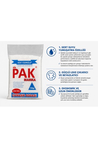 Pak Taş Çamaşır Sodası 750 Gr Çamaşır Temizliğine Yardımcı Temizlik Ürünü