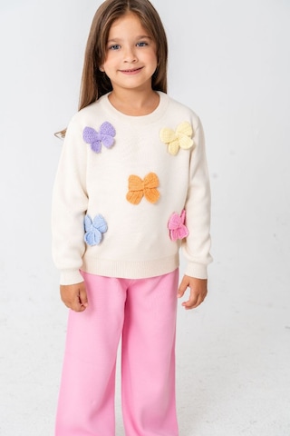 Kız Çocuk Aplike Fiyonk Detaylı Triko Alt Üst Takım 2 Parçalı Takım Örgü Fiyonk
