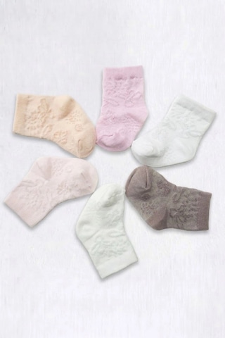 Cocole Socks Kız Bebek Soket Çorabı Kraft Kutulu 6'lı Set Pamuklu 0-1 Yaş Kabartma Desenli Çok Renkli