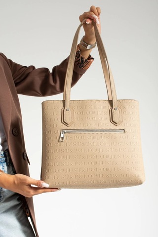 Just Polo Günlük Kombinlere Uygun Kadın Orijinal Vizon Büyük Boy Şık El Çantası Tote Bag Bej