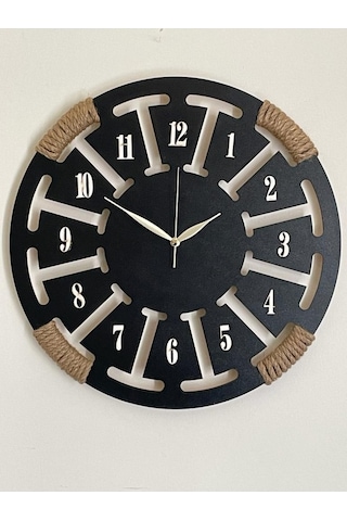 Ümra Lazer Rakamlı Ahşap Dekoratif Duvar Saati 40x40 Cm Siyah
