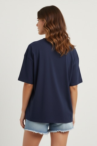 Soft&Basic Kadın %100 Organik Pamuk Oversize Fit Basic Yuvarlak Yaka T-shirt Lacivert