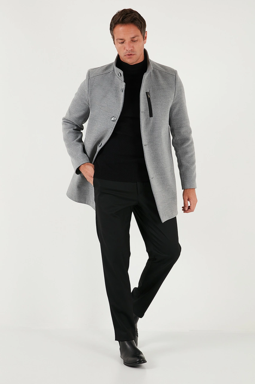 Buratti Slim Fit Düğmeli Dik Yaka Kaşe Erkek Kaban 5840099 Gri
