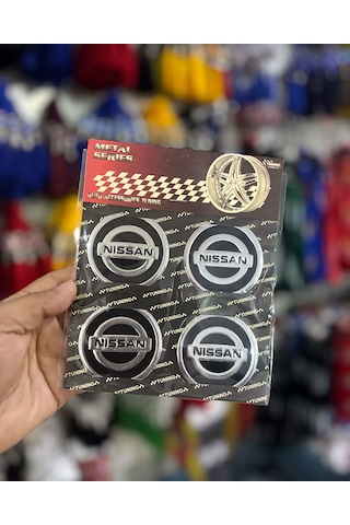 Universal Araç Uyumlu, Nissan Jant Göbeği Arması, Sticker 4'lü Set 60mm Gümüş