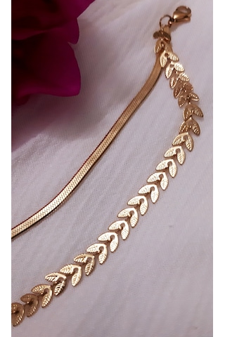 Giftworld Çelik Gold Yaprak Model Bileklik / İki Bileklik Görünüm Altın