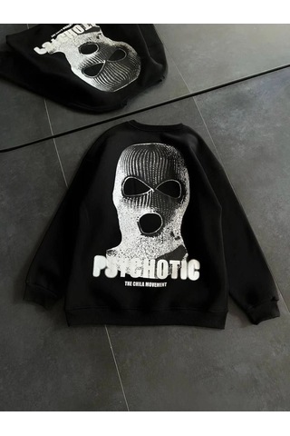 Mbb E-ticaret Kadın 3 İplik Kışlık Bisiklet Yaka Baskılı Sweatshirt - Siyah