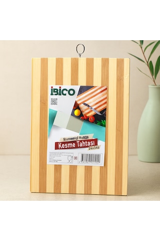 Bambu Kesme Tahtası 24x34x1.3 Cm - Metal Kulplu Beyaz