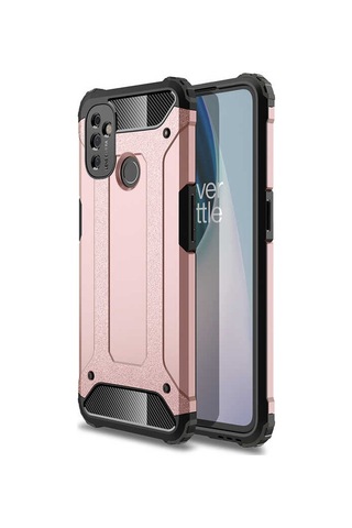 Noktaks - One Plus Nord N100 Uyumlu - Kılıf Çift Katman Zırh Tank Crash Military Kapak - Rose Gold