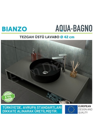 Aqua Bagno Bianzo Batarya Deliksiz Tezgah Üstü Lavabo 42 CM Siyah Mat