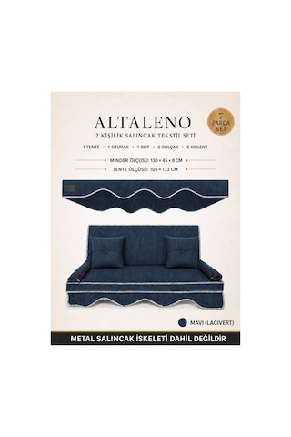 Zishtekstil Altaleno Mavi 2 Kişilik 130 45 Cm Süngerli Bahçe Balkon Salıncak Minderi Yıkanabilir Kılıflı, Tenteli Keten Kumaş Tekstil Seti 24 Dns 8 Cm Orta Sert Sünge