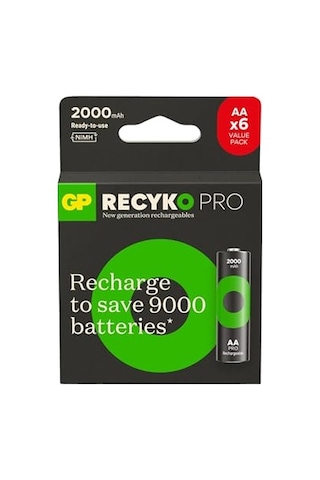 Gp Batteries Recyko Pro Aa Kalem Ni-mh Şarjlı Pil, 1.2 Volt, 6'li Kart