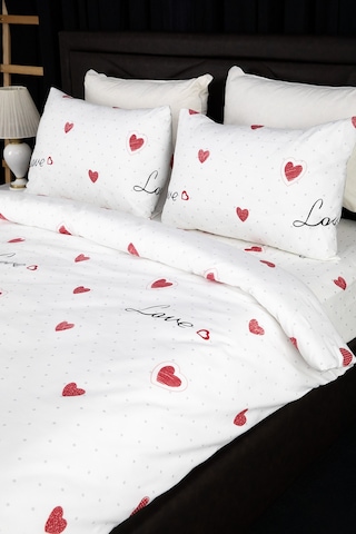 Royal Love Lastikli Çarşaflı Çift Kişilik Nevresim Takımı - Beyaz Beyaz