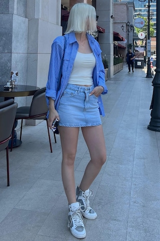 Madmext Açık Mavi Mini Jean Etek Mg2099 Açık Mavi