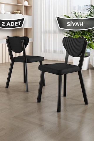 Fubi Serisi 2 Adet Taba Deri Mutfak,cafe, Restaurant Sandalyesi Siyah Metal İskeletli Siyah Sandalye Siyah İskelet