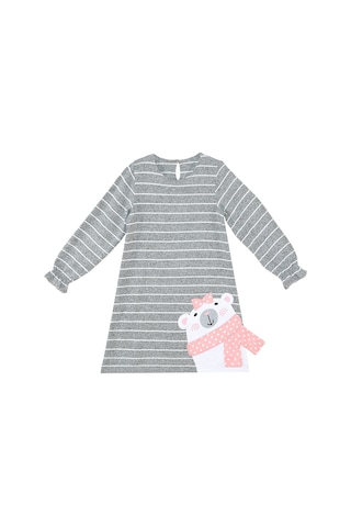 Denokids Ayıcık Kız Çocuk Çizgili Elbise Renkli Çok Renkli