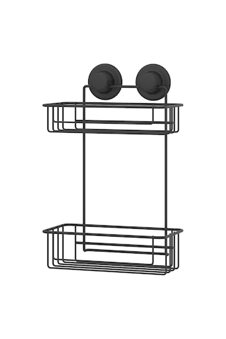 Vakumlu Banyo Duvar Rafı Şampuanlık 2 Katlı Siyah Siyah