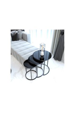 Faymend Ecol Desing Siyah Metal Zigon Sehpa 3 Lü Siyah