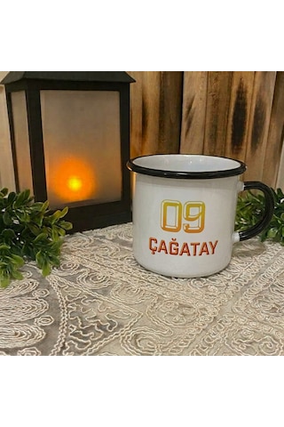 Kişiye Özel Sarı Kırmızı Renk Tasarımlı Atatürk Portre Temalı Enamel Kupa Bardak 2 Sarı - Kırmızı