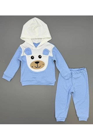 Erkek Çocuk Kapşonlu Ve Kulaklı Alt Üst İkili Gündelik Takım Mavi