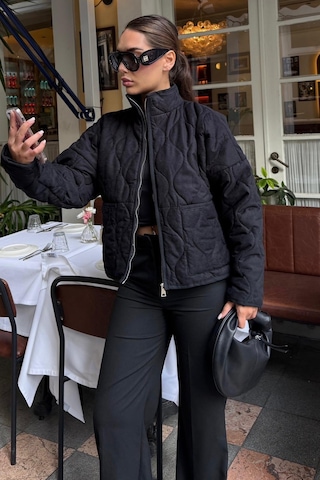 Siyah Dik Yaka Kapitone Kadın Mont Mg2568 Siyah