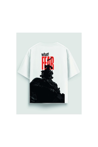 Yolo Street What Fear Baskılı Oversize Tişört Unisex %100 Pamuk Beyaz1