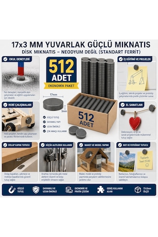 512 Adet Mıknatıs 17x3 Mm Yuvarlak Güçlü Mıknatıs Disk Mıknatıs