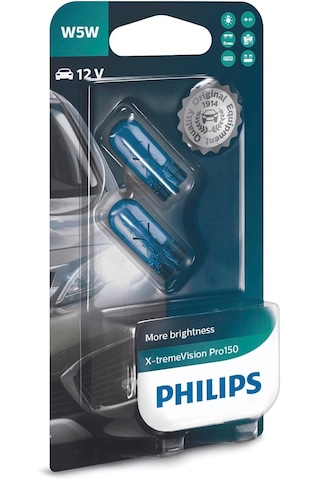 Philips T10 W5w 12v X-tremevision Pro150 Plaka,park Tavan Ampülü, 2'li Paket
