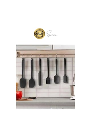 6 Parça Silikon Spatula Fırça Kaşık Bıçak Yemek Hazırlık Pasta Mutfak Seti Yanmaz Yapışmaz Siyah Çok Renkli