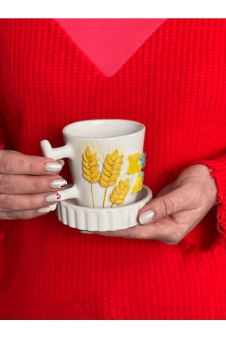 Başak Figürlü İsimli Kupa Fincan Mug Altın - Beyaz