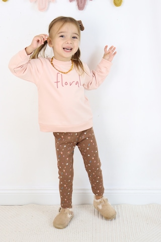 Kız Çocuk Floral Nakışlı İki İplik Kumaş Taytlı Takım Toka Dahildir. Açık Pembe