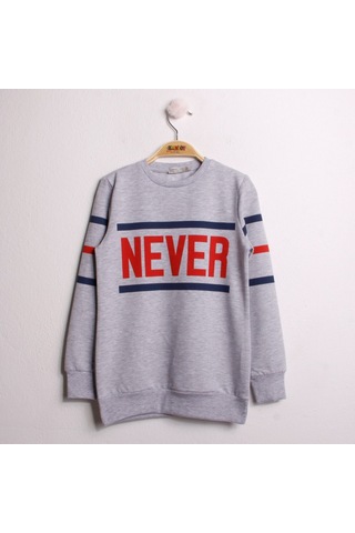 Toontoy Kız Çocuk Sweatshirt Never Baskı Gri Melanj