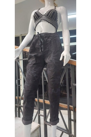 Eren Style Italyan Beli Bağlamalı Kamuflaj Desenli Dar Paça Pantolon-9078 Siyah