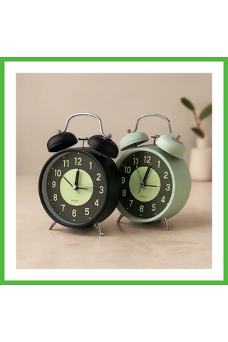 Vaveni Twin Bell Metal Masa Çalar Saat 11 Cm Pilli, Işıklı, Fosforlu Arz
