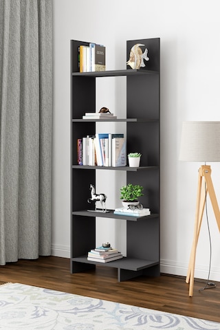 Asimetrik Beş Raflı Kitaplık Antrasit Gri