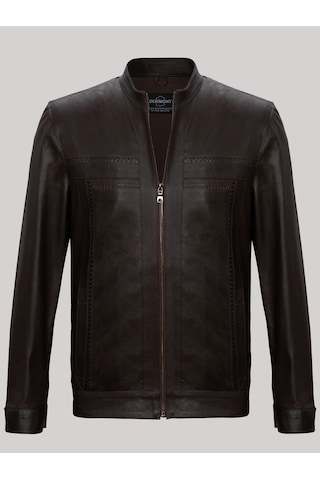 Hakiki Deri Önden Fermuarlı Erkek Mont Kahverengi