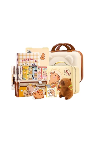 Relaxed İlkokul Öğrencileri Hatıra Hediye Kutusu Öğrenme Kırtasiye Hediye Paketi Kapibara Kırtasiye Seti-sarı