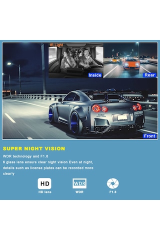 Çeşithane 3 Kanallı Wi-fi Araç İçi Kamera - 2.0 İnç Ekranlı, Full Hd 1080p Ön, Arka Ve İç Üçlü Lens