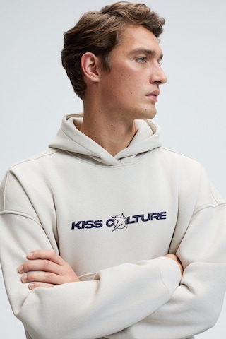 Grimelange TRUETT Erkek Kapüşonlu Kanguru Cepli Önü Ve Sırtı Baskılı Oversize Gri Sweatshirt