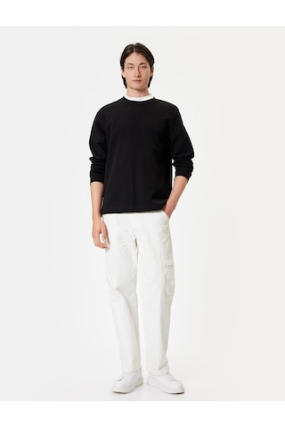 Koton Bisiklet Yaka Sweatshirt Basic Uzun Kollu Pamuklu İnterlok Kumaş Siyah 5wam70095mk Siyah