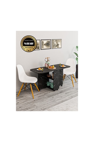 Oval Masa Açılır Katlanır Fonksiyonel Mdf Siyah