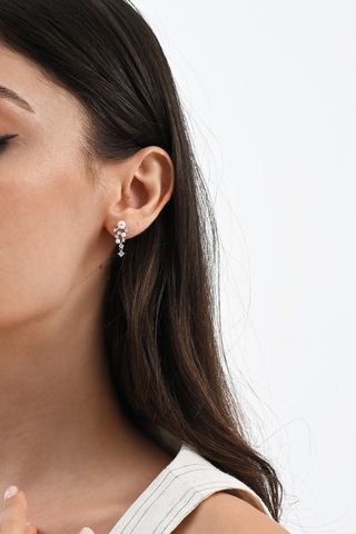 Gümüş Rodyumlu Zirkon Taşlı İncili Salkım Modeli Küpe Barcode Gümüş