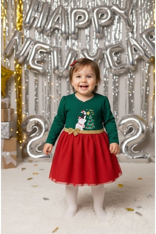 Kız Bebek Beli Fiyonk Detaylı Anvelop Yılbaşı Elbise Nbk-24923 Yeşil