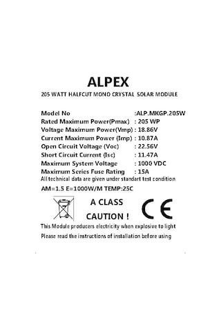 205 W Half Cut Monokristal Güneş Paneli