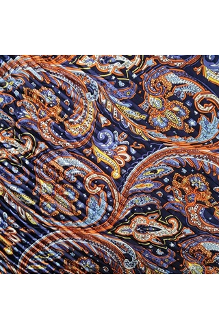 Hedea Zarif Motifler Saten Fular Pliseli 70x70 Cm Lacivert