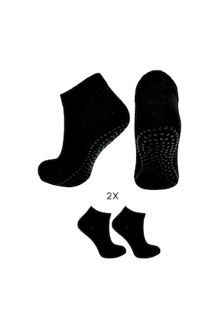 2 Çift Likralı Kaymaz Taban Abs Silikon Baskılı Spor Aktivite ve Hac Umre Tavaf Erkek Çorap Siyah