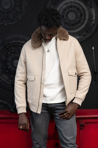 Slimfit Kürklü Sabit Yaka Beli Lastikli Astarlı Kaşe Mont Krem