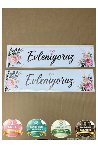 Evleniyoruz Yazılı Renkli Gelin Arabası Plakalığı - Gelin Arabası Düğün - Düğün Araç Süsü 2 Adet - 00361 Çok  Renkli