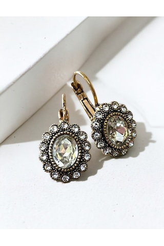 Kristal Taşlı Oval Küpe Tycd144cd5915f0732 Beyaz