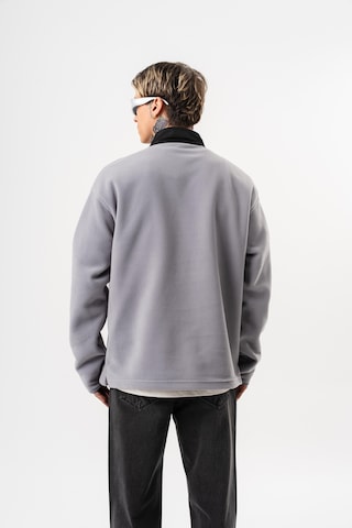 Respire Erkek Düğme Detaylı Oversize Polar Sweatshirt Gri
